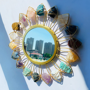 Gương trang điểm treo tường hình dáng hiện đại sang trọng bằng kim loại mạ vàng, pha lê tự nhiên, trang trí nhà cửa, khách sạn, thời trang - Product Image 2