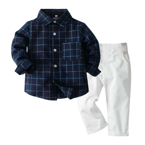 Ensemble de vêtements pour garçons de <span class=keywords><strong>1</strong></span> à 5 ans, chemise à carreaux formelle, pantalon blanc, <span class=keywords><strong>tenue</strong></span> de printemps, anniversaire, <span class=keywords><strong>mariage</strong></span>, fête - Product Image 3