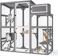 Enclos extérieur moderne en bois de sapin pour chat, éco-responsable, de taille moyenne, avec plusieurs plateformes, toit imperméable, pour jardin et patio