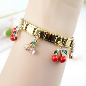 Italian Link Bracelet Interchangeable Modular Dangle <b>Charms</b> Cherry Bow Gold Tone Stainless Steel for Women Christmas Gift - Product Image 5