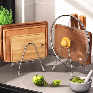 Estante para tapas de ollas de acero inoxidable, diseño triangular, estante de almacenamiento para encimera de cocina, para organizar tablas de cortar y cuchillos - Product Image 3