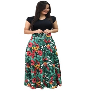 Vestido de manga corta de talla grande para mujer europea americana patrón Floral color a juego gasa Digital hermoso vestido de flores - Product Image 5