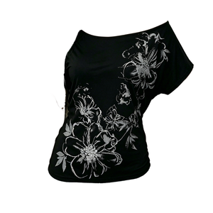 Chemisier d'été décontracté pour femme, imprimé floral, coupe ample, épaules dénudées, en viscose et polyester tissé 260g, vente en gros - Product Image 3