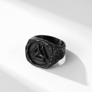 Vintage Nordic Viking Odin Triangle Symbol <b>Titanium</b> Steel <b>Ring</b> For <b>Men</b> Index Finger Jewelry Geometric Design Gift - Product Image 3