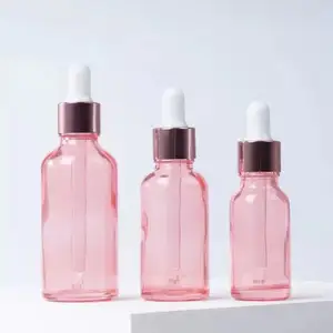 Frasco conta-gotas de vidro com embalagem de 5ml 15ml 30ml frasco de vidro rosa com frasco para óleos essenciais