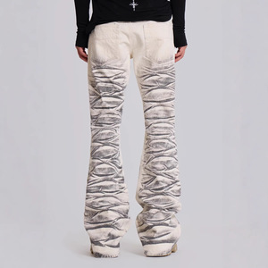 Pantalones Vaqueros Acampanados <span class=keywords><strong>MZN</strong></span> Personalizados de Fábrica con Lavado Desgastado y Efecto Envejecido, Slim Fit para Hombre, Estilo Urbano Hip Hop, Suministro ODM, Pantalones de Mezclilla con Cera Aplicada a Mano - Product Image 2