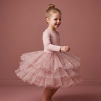Justaucorps de danse en tulle brillant à manches longues avec jupe tutu pour filles