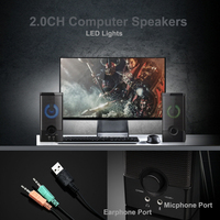 Altavoces USB 2,0 de potencia profesional para juegos, luces LED coloridas con puerto para auriculares y micrófono para ordenador
