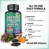Capsules de Mousse de Mer, Nori, Curcuma et Huile de Nigelle 16 1 19445mg pour la Thyroïde, Antioxydant, Gestion de l'Énergie, Soutien Immunitaire, Santé Adulte