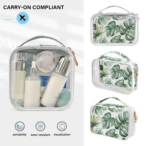 Ensemble de 2 trousses de toilette transparentes avec poignée - Pochette cosmétique transparente imperméable pour les voyages, organiseur de maquillage à emporter - Product Image 5