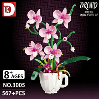DK 3004 3005 NOUVEAU Blocs de construction pour filles, thème Tasse de café bleue et Orchidée, avec petites particules, jouet de décoration végétale à assembler pour enfants