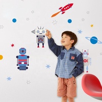 Toptan UV baskılı şeffaf çevre dostu PVC su geçirmez kullanımlık duvar çıkartmaları özel uzay evren Robot çıkartmaları dekor