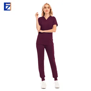 Conjunto de roupas para lavagem das mãos finas transfronteiriças Amazon, esfoliante médico para homens e mulheres, roupa de trabalho com decote em V elástico para enfermeiras