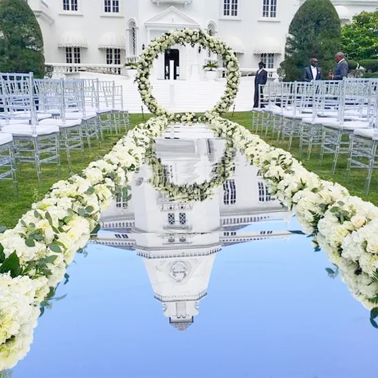 Decoración de escenario de boda, alfombra blanca y negra, suelo de corredor, espejo, hoja de espejo