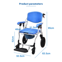 Chaise de toilette médicale portable, légère et pliable avec roues, accoudoirs et repose-pieds pour personnes âgées, pour douche et toilettes, transfert manuel, 125 kg