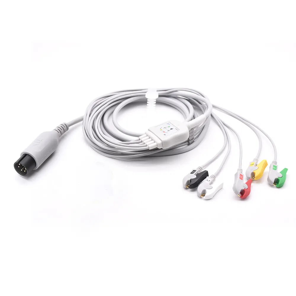 Высокое качество, совместимый с AAMI, прямой разъем общего назначения, 6-контактный кабель, 5 проводов, конец захвата, IEC