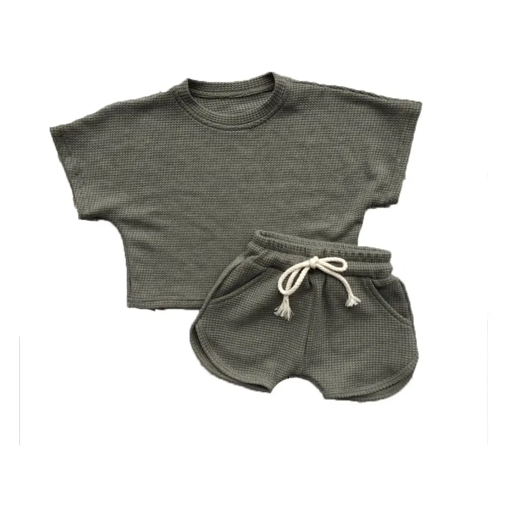 Pantalones cortos con cordón de alta calidad para niños, traje de manga corta, camiseta a juego, conjunto de tela