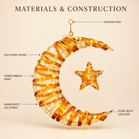 Petite lampe suspendue en forme de croissant de lune en fil doré, ruban ambre, guirlande de perles, durable et réutilisable pour le Ramadan, la table de l'iftar, la maison