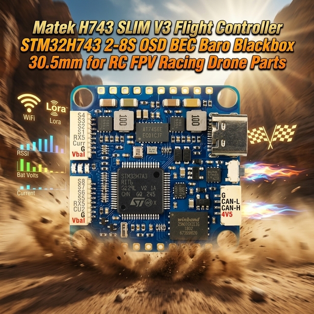 Matek H743 SLIM V3 Flight Controller STM32H743 2-8S Lipo Dual IMU OSD BEC Baro Blackbox 30.5mm for FPV Racing Drone