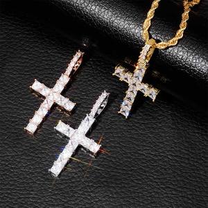 Mini Baguette Croce Pendente Della Collana con la Catena libera <span class=keywords><strong>Oro</strong></span> Argento Piazza AAA Zircone Cubico antico croce Hip hop Roccia Gioielli - Product Image 1