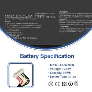 แบตเตอรี่แล็ปท็อป C42N2008สำหรับ <span class=keywords><strong>Asus</strong></span> <span class=keywords><strong>Zenbook</strong></span> <span class=keywords><strong>Pro</strong></span> <span class=keywords><strong>Duo</strong></span> <span class=keywords><strong>15</strong></span> OLED UX582 UX582L UX582LR XS74T UX582LR-BP1979R UX582LR-H2002R - Product Image 2