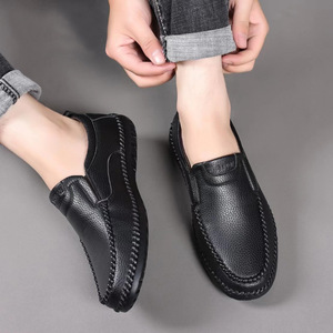 Mocassins en cuir véritable pour homme, bout rond, à enfiler, semelle en caoutchouc respirante, chaussures décontractées de printemps pour papa - Product Image 2