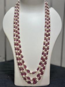 Natürliche Blau-Violette Rubin- und Perlen-Rondell-Perlen Mehrsträngige Halskette Steinschmuck aus Rajasthan für Schmuckherstellung - Product Image 2