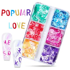 6 Stks/set Nail Art Glitter Pailletten Voor Nail Design Kleurrijke Brief Pailetten Lente Manicure Accessoires Bijoux