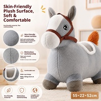 Cheval sauteur gonflable gris en peluche avec housse en polaire épaisse pour enfants et tout-petits de 4 à 6 ans – Jouet d'équilibre et de coordination – Cadeau