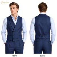 Traje de Negocios de Tres Piezas con Rayas Finas de Mezcla de Lana para Hombre |   Conjunto de Chaqueta, Chaleco y Pantalones con Solapas Puntiagudas Estilo Marinero |   OEM Disponible