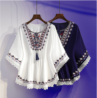 Ropa Bohemia para mujer, Top bordado, camisa informal de playa de verano, ropa de mujer de estilo nacional