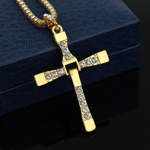 Gold/Silver Tone CZ Cross Alloy Pendant Necklace, <b>Box</b> Chain Jewelry for Boutiques & Daily Wear Promotions - Product Image 1