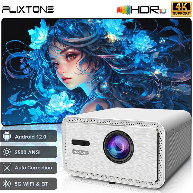 Flixtone D9W Mini 2500 Lumens ANSI Projector Full HD 1080P 4K Movies Beam Android Smart TV Home Theater Economical Projectors