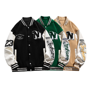 Polyester Canvas Stand Collar Custom Men's Varsity Jacket Embroidery Hip Hop Style Winter Windproof Waterproof OEM Service Front - Product Image 1