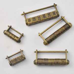 Antique Style Brass Combination <b>Lock</b> Five Wheel Retro Chinese Design <b>Small</b> Padlock - Product Image 2