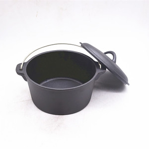 Vente chaude : Cocotte en fonte émaillée noire mate, ustensiles <span class=keywords><strong>de</strong></span> <span class=keywords><strong>cuisine</strong></span> en fonte pour l'extérieur, marmites en fonte avec couvercle - Product Image 4