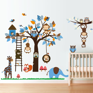 Vente chaude singes grands arbres girafes dessin animé animal décalcomanie <span class=keywords><strong>sticker</strong></span> mural pour maternelle chambres d'enfants salons chambres - Product Image 3