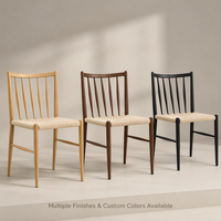 Chaise de salle à manger moderne en bois avec dossier à tiges et assise tressée sans accoudoirs pour cuisine et café