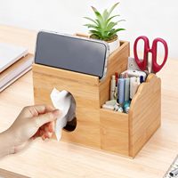 Boîte à mouchoirs en bois en gros avec plateau de rangement, support à mouchoirs en bambou avec organisateur de télécommandes et de maquillage