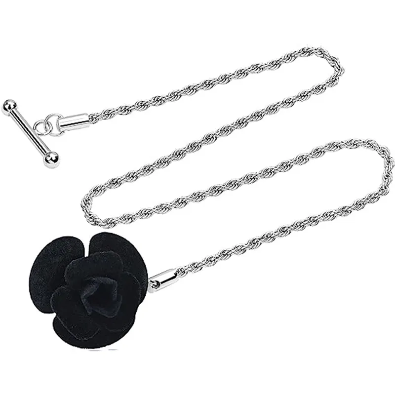 New Classic Rose Lapel Chain for Men Flower Brooch Lapel Pin with Long Chain Suit Shirts Clothing Accessories