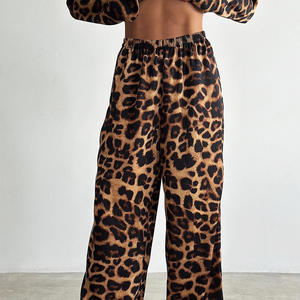 Bayanlar pijama seti kıyafeti çita baskı iki parçalı Set turn-aşağı yaka Nightgowns pantolon leopar baskı Femme pijama takım - Product Image 3