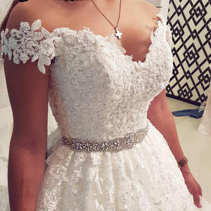 2025 Stunning Satin Off-Shoulder Wedding Sweet Heart Ball Gown Crystal Beaded Belt Lace Appliques <b>Floor</b>-Length Bridal Gowns for - Product Image 2