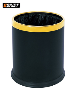 Cubos de basura para habitación de invitados de Hotel comercial Superficie de cuero de doble capa con borde de metal Cubos de basura para el hogar Sin tapa Color negro - Product Image 6