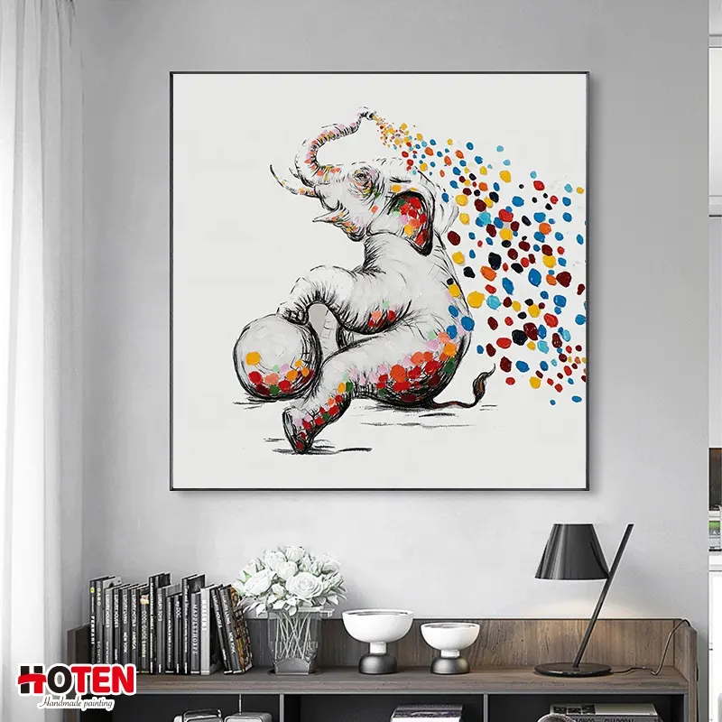 Huis Decoratieve Handgemaakte Abstracte Muurkunst Op Canvas Moderne Olifant Dierlijke Olieverfschilderijen Op Maat Pop Art