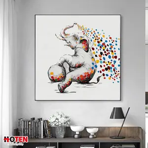 Arte de pared abstracto hecho a mano para decoración del hogar, lienzo, pinturas al óleo de animales de elefante moderno, arte Pop personalizado