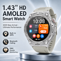 Montre connectée GPS OEM ODM en gros, écran AMOLED 1,43 pouces, résolution 466*466, appels BT5.3, montre connectée robuste haut de gamme pour les professionnels