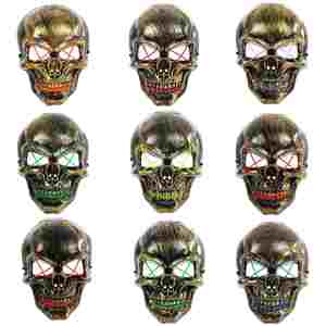 Masque d'Halloween LED 10 couleurs en plastique, motif Grimace Zombie Squelette Terrifiant, pour Fêtes à thème Frozen - Product Image 1
