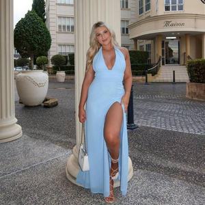 Vestido largo halter sin espalda 2025 para mujer, estilo streetwear de verano, sin mangas, con abertura alta, sexy, para fiesta o club - Product Image 6