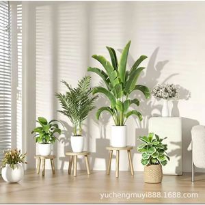 Juego de taburetes de madera para almacenamiento, mesa redonda para sala de estar, dormitorio, exhibición de plantas de interior, diseño minimalista y moderno - Product Image 3
