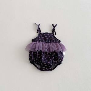 Barboteuse florale à bretelles pour bébé fille, avec dentelle en maille, légère, combinaison une pièce d'été - Product Image 6